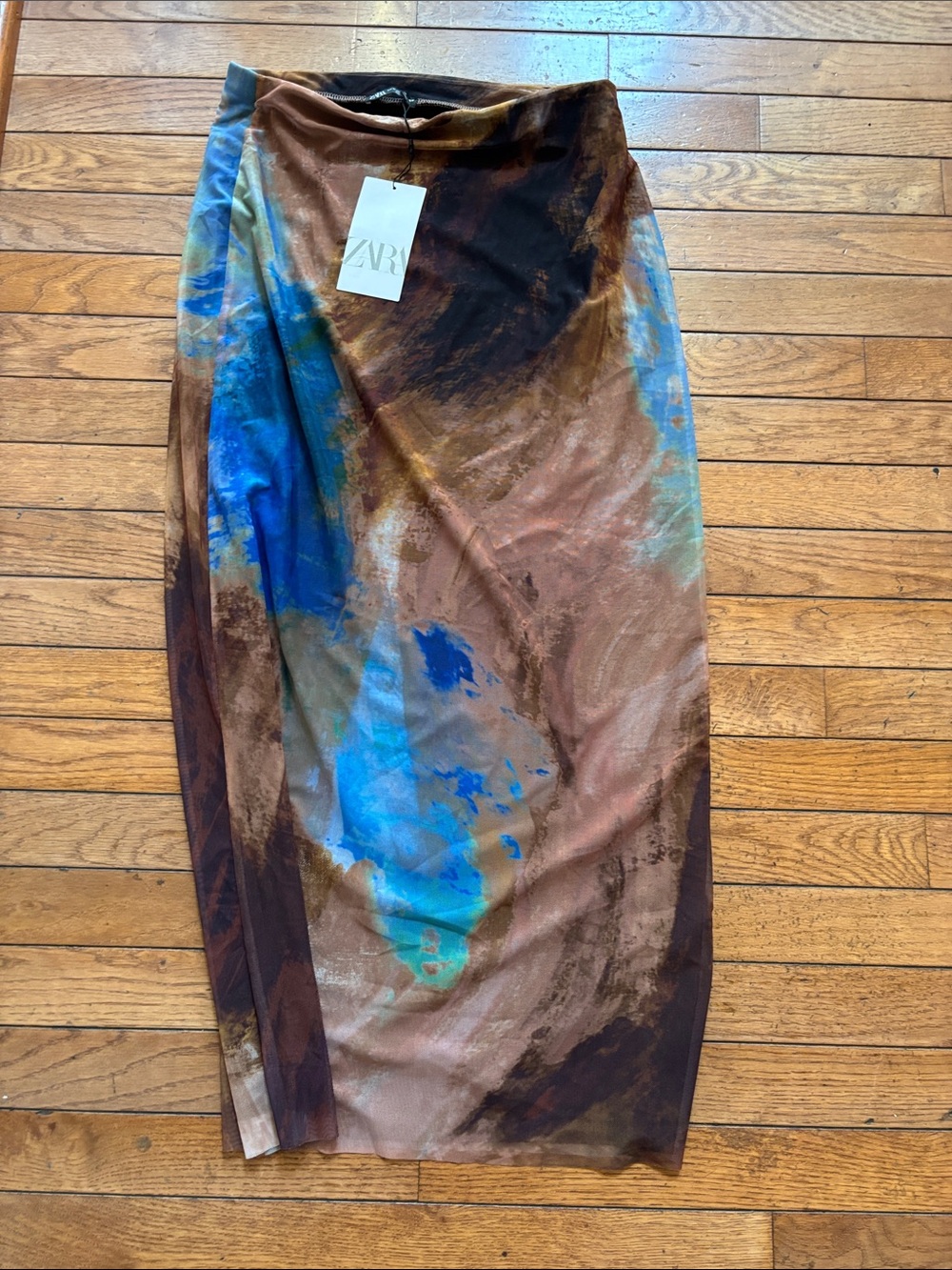 Zara Brown & Blue Abstract Print Skirt